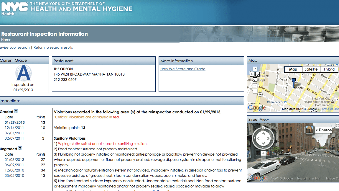 Ejemplo del Grado del restaurante Odeon